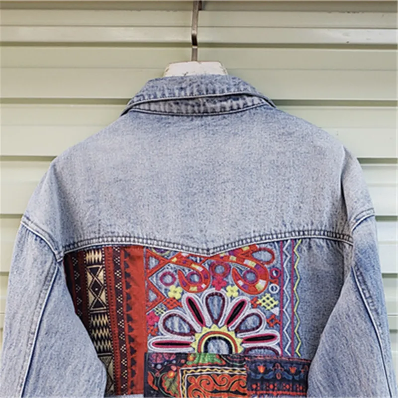 Bohemia Embroidery Splicing Bi - Embroidery Jacket Jeans ulasan dan harga