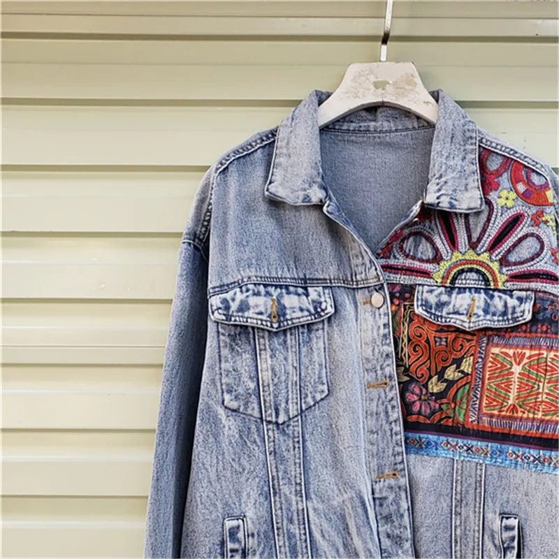 Bohemia Embroidery Splicing Bi - Embroidery Jacket Jeans ulasan dan harga
