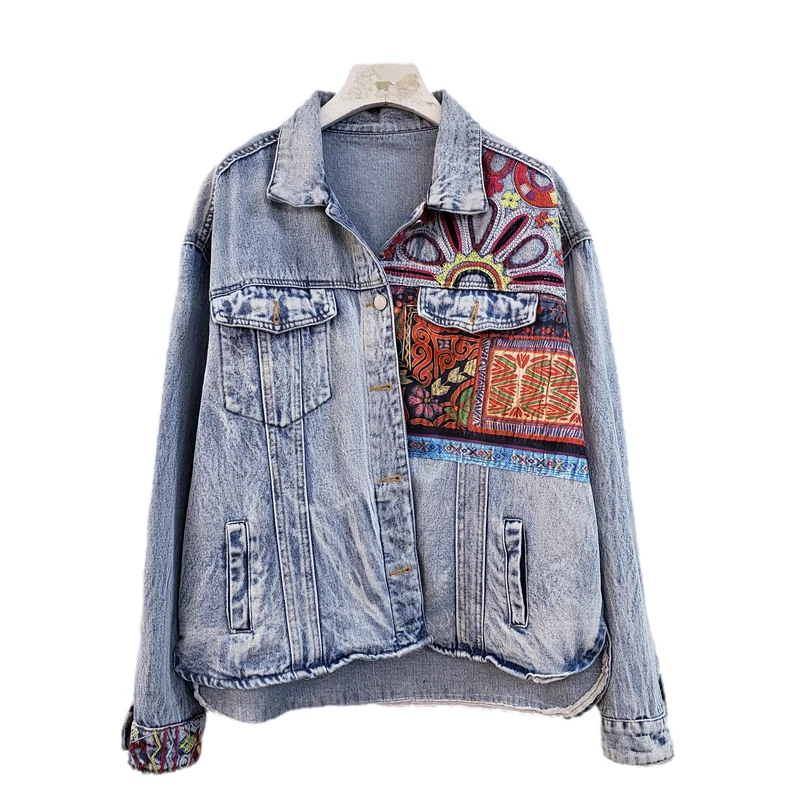 Bohemia Embroidery Splicing Bi - Embroidery Jacket Jeans ulasan dan harga
