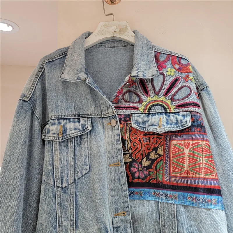 Vintage Blue Embroidery Splice - Embroidery Jacket Jeans ulasan dan harga