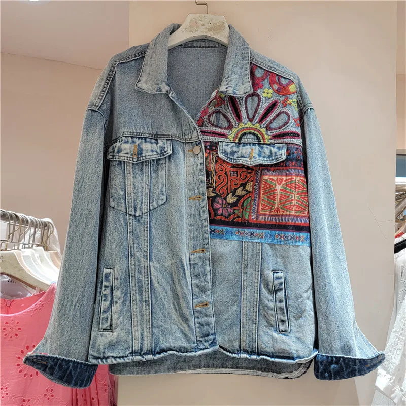 Vintage Blue Embroidery Splice - Embroidery Jacket Jeans ulasan dan harga