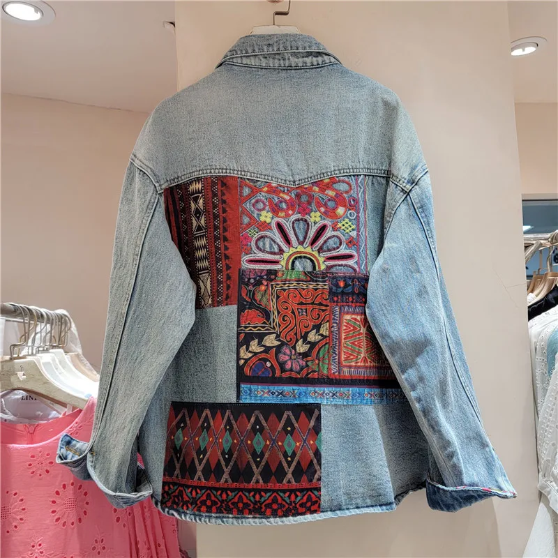 Vintage Blue Embroidery Splice - Embroidery Jacket Jeans ulasan dan harga