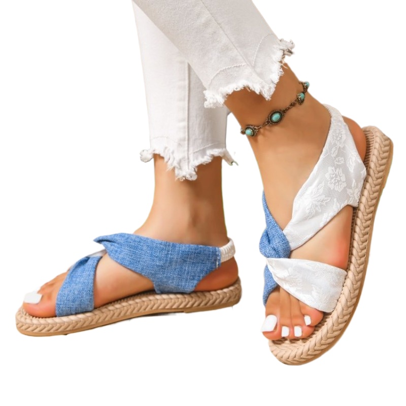 Summer Women Flat Sandals 2026 - Embroidery Canvas ulasan dan harga