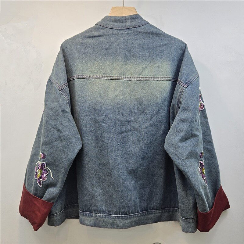 Heavy Work Sequins Flower Embr - Embroidery Jacket Jeans ulasan dan harga