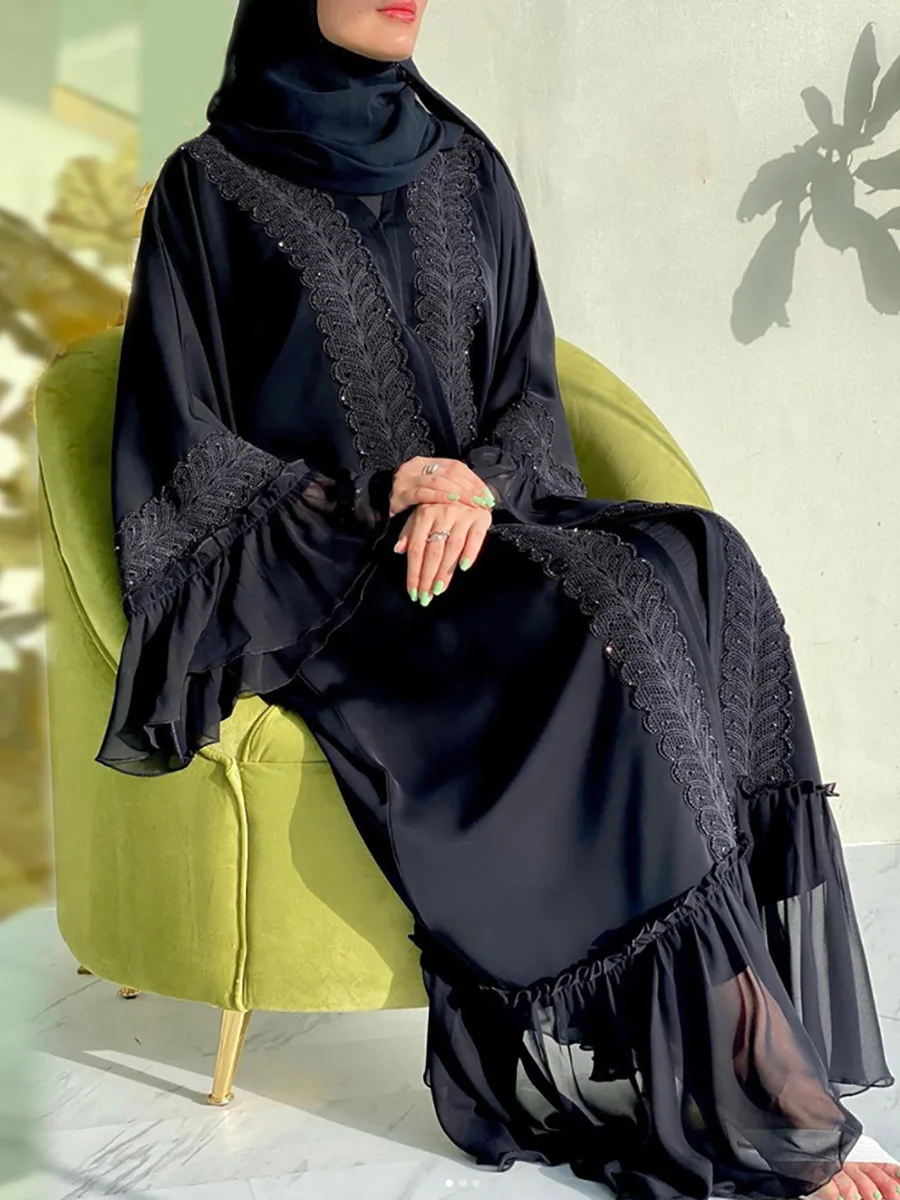 Eid Muslim Black Abaya for Wom - Embroidery Abaya ulasan dan harga