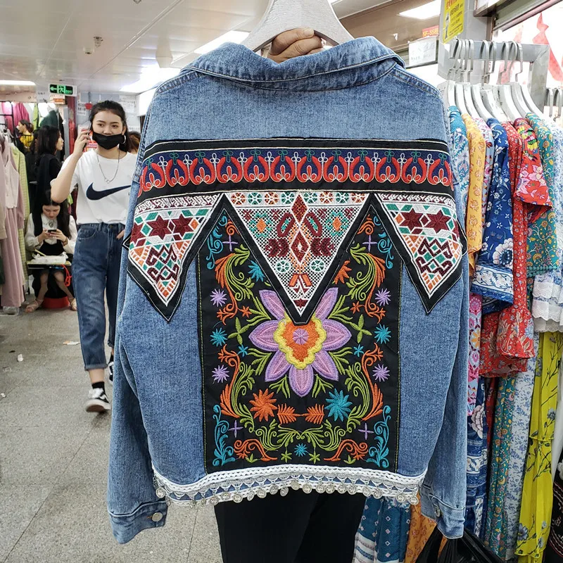 Vintage Blue Embroidery Sequin - Embroidery Jacket Jeans ulasan dan harga